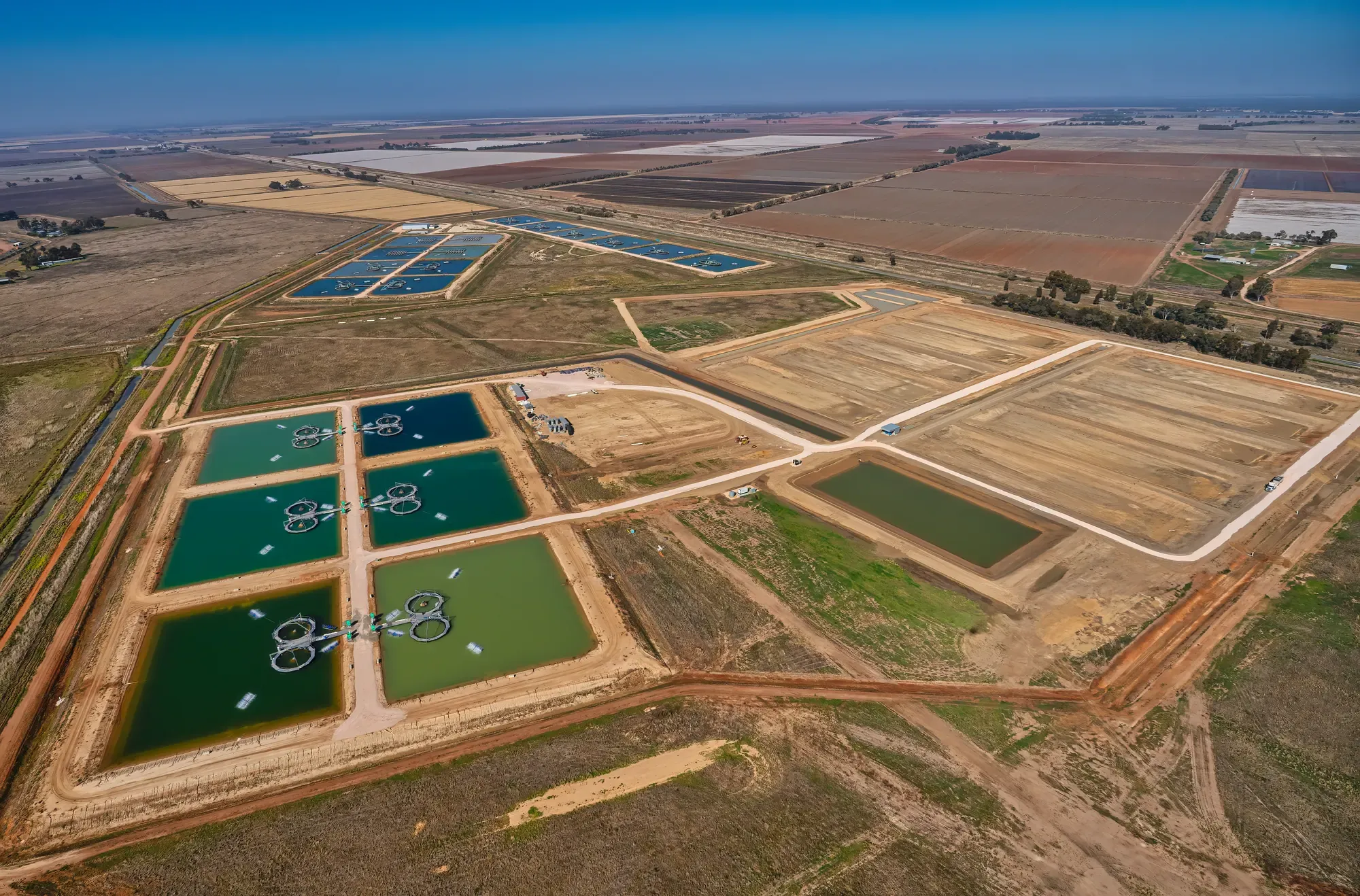 An aerial view of Aquna Murray Cod's grow-out ponds