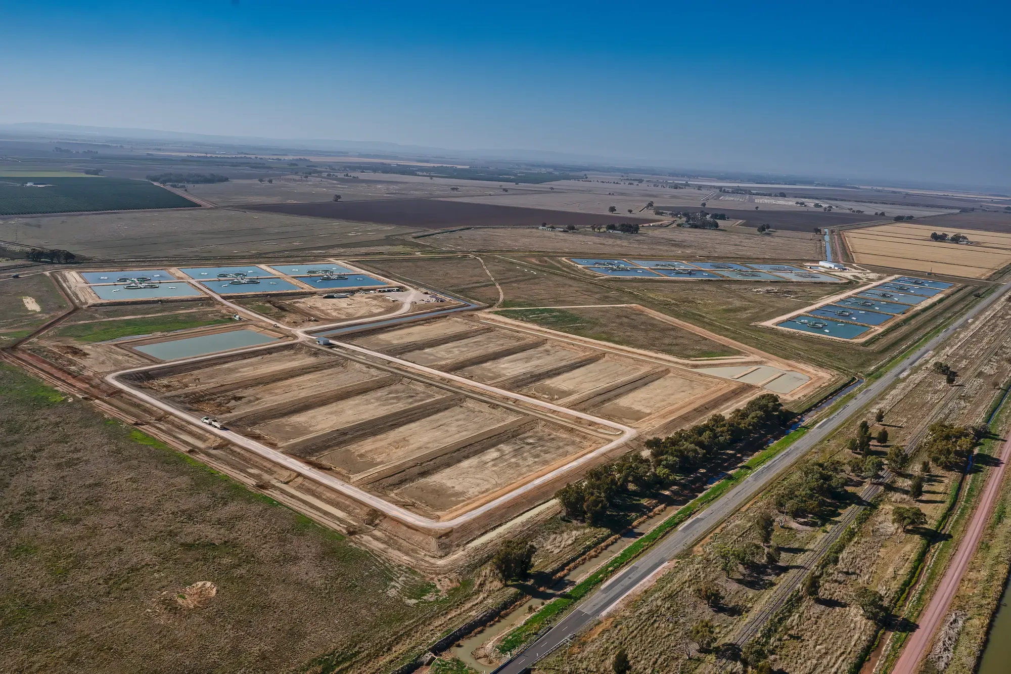 An aerial view of Aquna Murray Cod's pond facility under construction