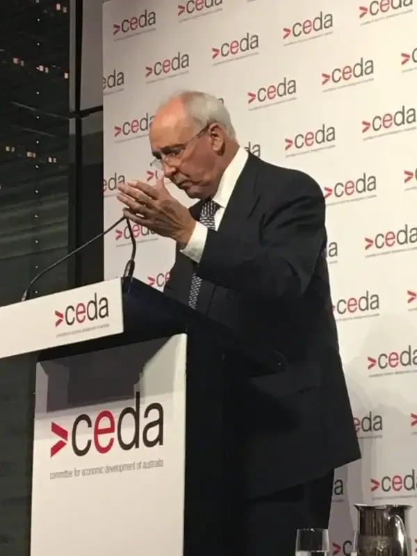 A speaker addressing a CEDA event in 2018