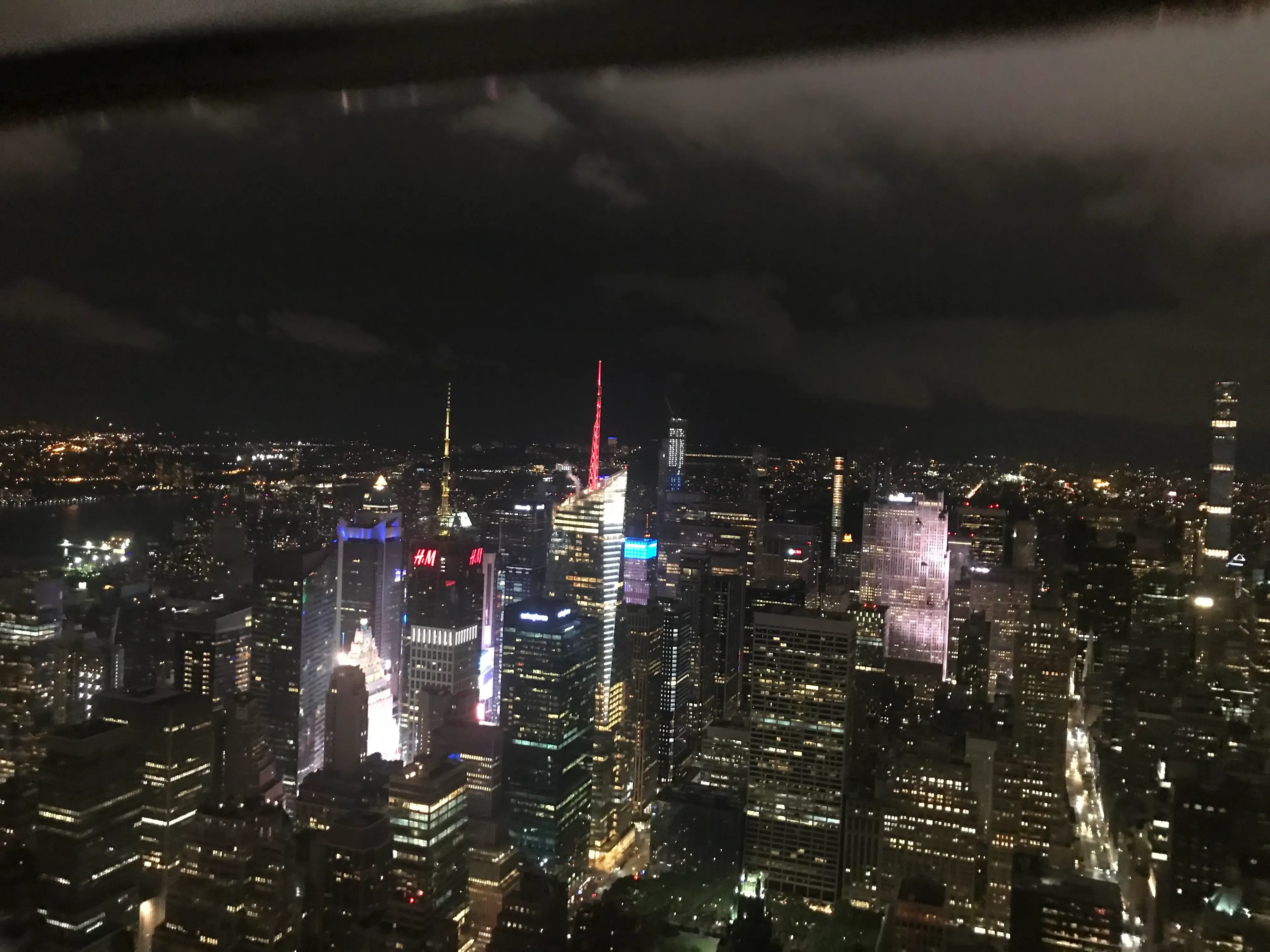 A city skyline at night