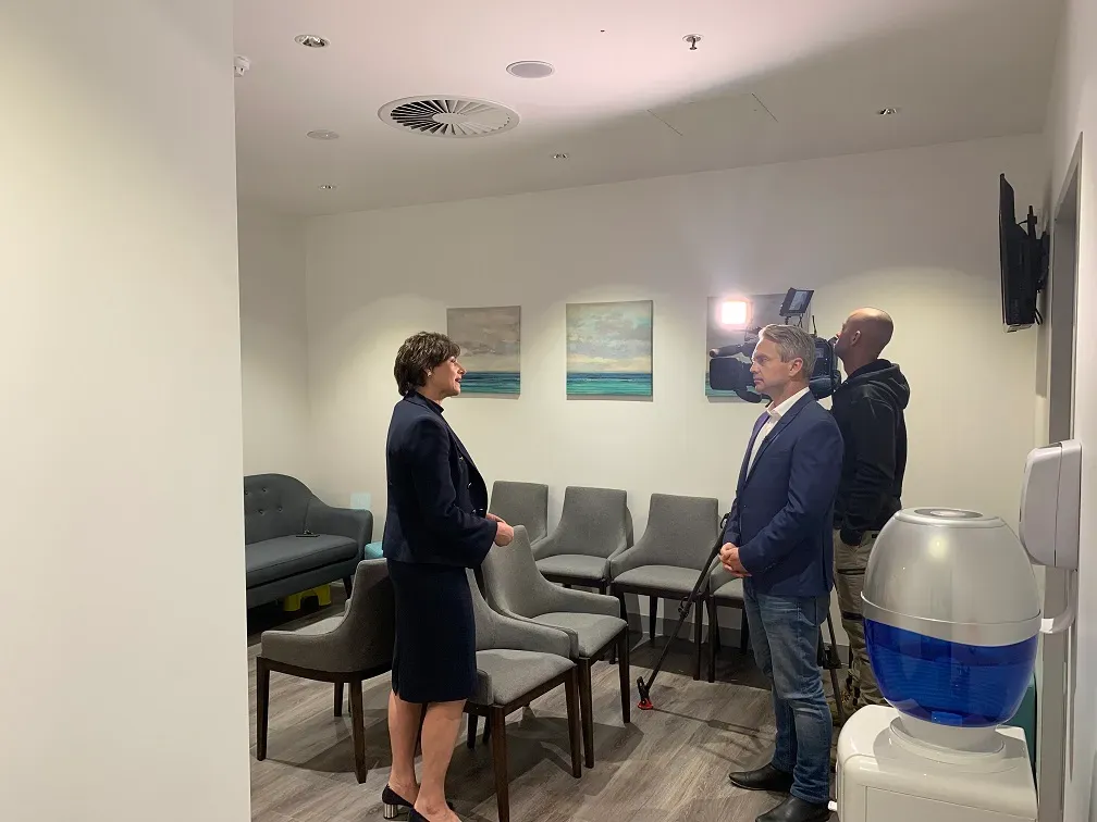 A doorstop interview with reporters