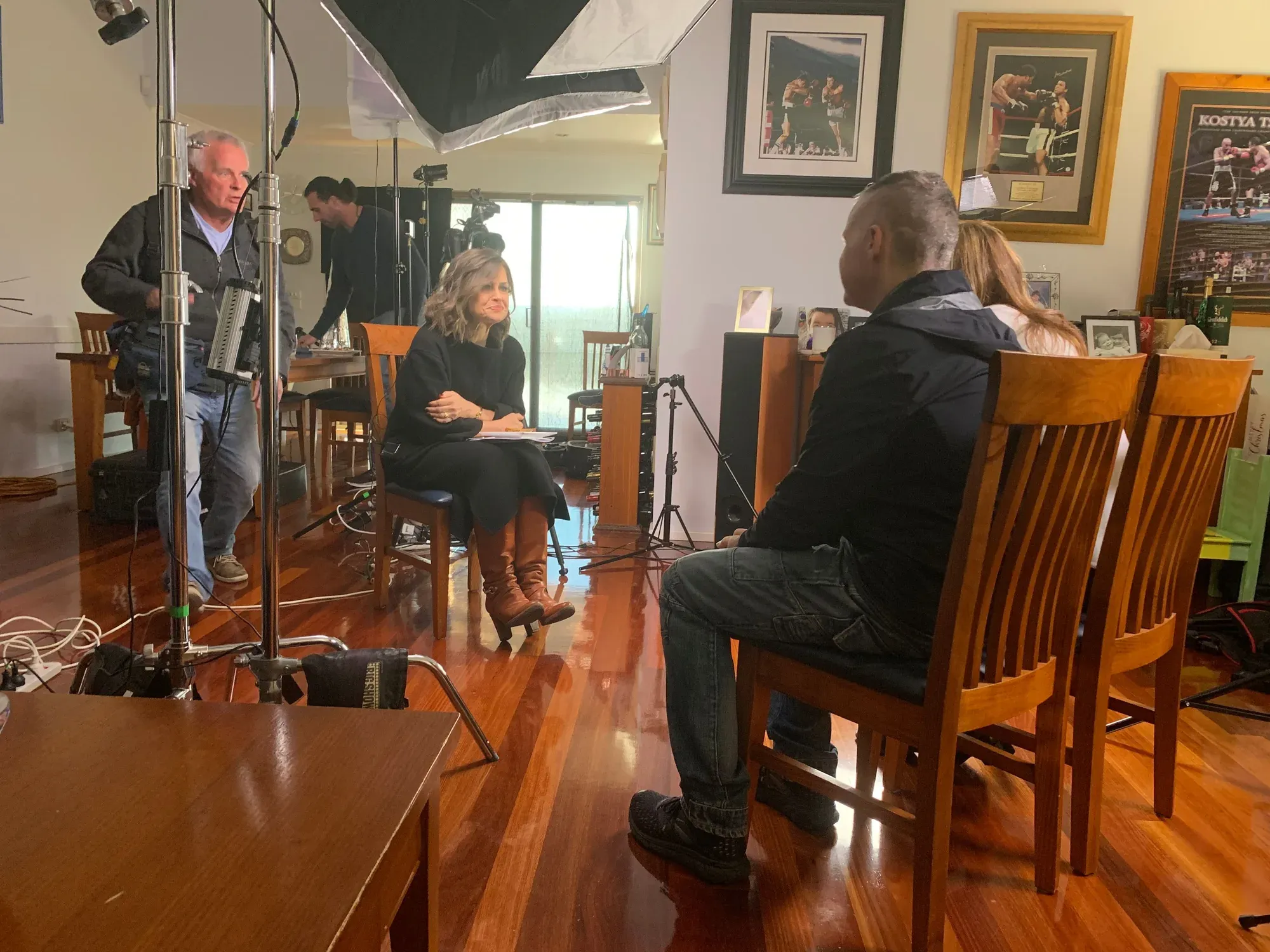 An interview at a newsroom desk